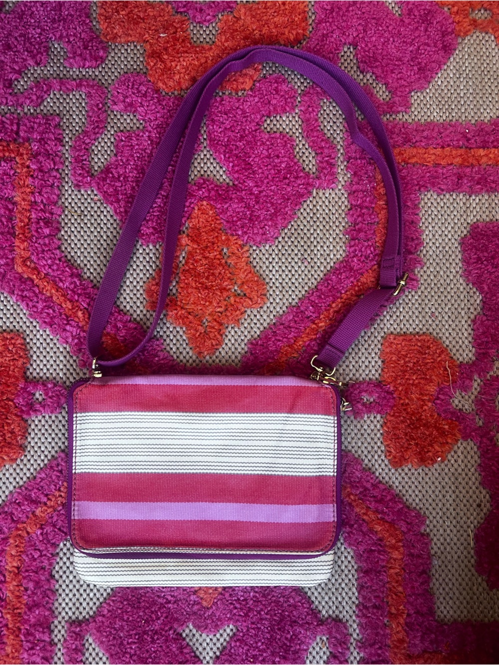 Fossil Pink and Purple Striped Crossbody Bag